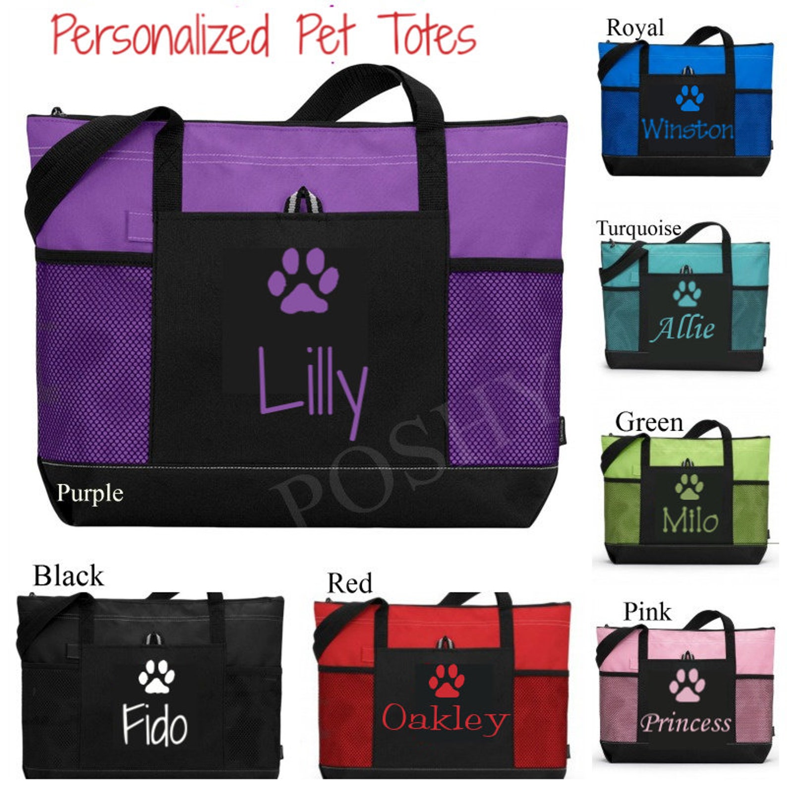 Personalized Dog Tote Bag With Zipper, Pet Travel Bag, Monogrammed Pet ...