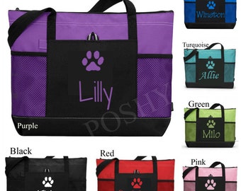 Personalized Dog Tote Bag with Zipper, Pet Travel Bag, Monogrammed Pet Bag, New Puppy Gift, Dog Daycare Tote.