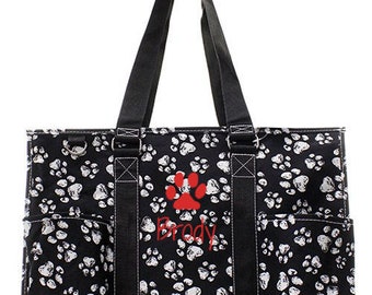 Personalized Pet Tote | Dog Tote | Pet Bag | Personalized Dog Bag | Personalized Dog Travel Tote Bag | Dog Day Care Bag | Black White Paw
