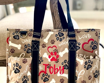 Personalized Pet Tote | Dog Tote | Pet Bag | Personalized Dog Bag | Personalized Dog Travel Tote Bag | Dog Day Care Bag (Dog Print)