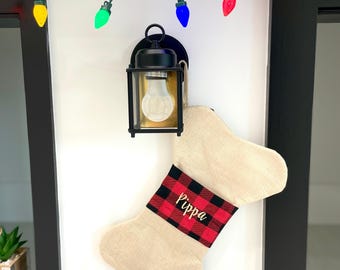Dog Bone Stocking - Pet Stocking - Dog Stocking - Christmas stocking - Pet Christmas - Stockings - Red Check Burlap