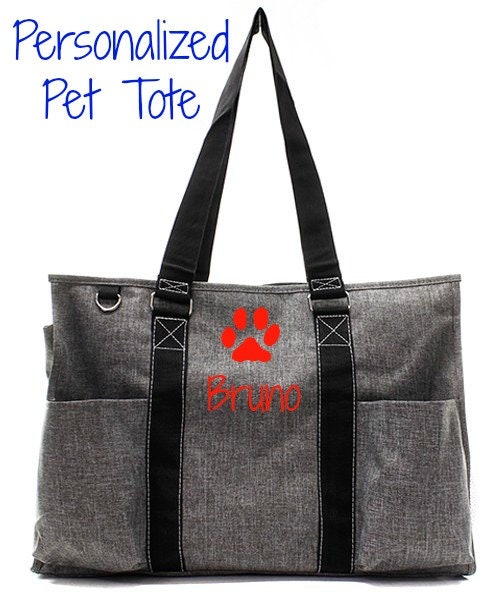 Paw Prints Dog Canine K9 Monogrammed Personalized Embroidered Zippered Tote  Bag