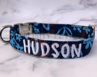 Dog Collar, Embroidered Dog Collar, Personalized Dog Collar, Engraved Dog Collar, Dog Collars, Hawaiian Floral
