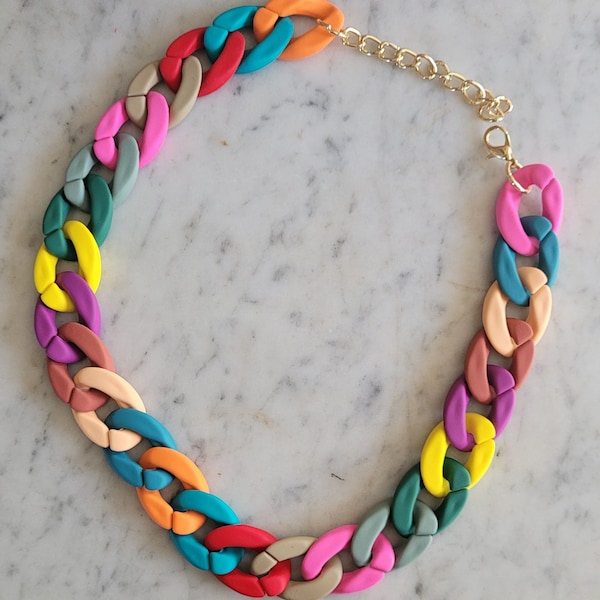 Colorful Acrylic chain necklace, now in PINK!