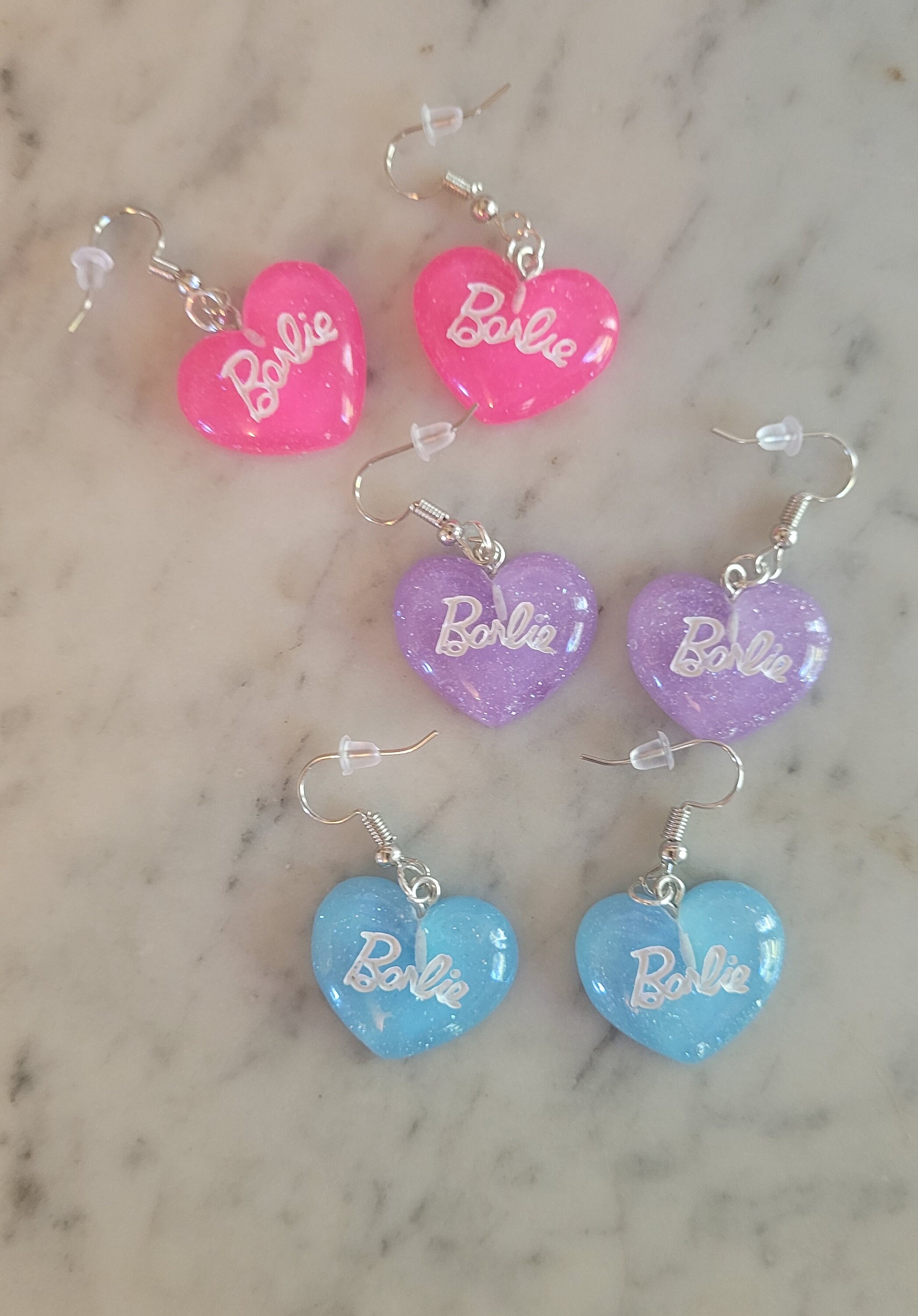 Barbie Core Pink Chunky Glitter Heart Shaped Earrings Barbie Girl Jewelry  for Little Girls Retro Style Neon Pink Aesthetic Sparkle 
