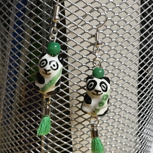 Panda earrings with tassels