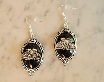 Moth Cameo Goth Earrings