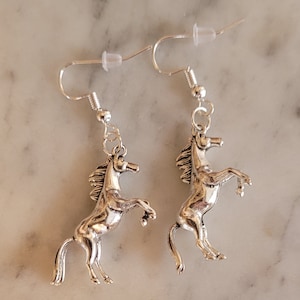 3D silver horse earrings