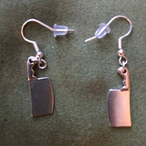 Sterling silver coated meat cleaver earrings