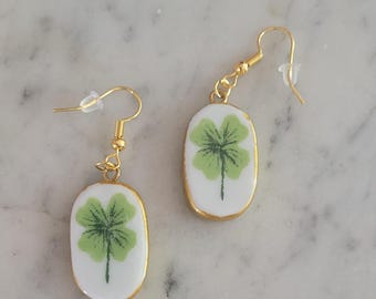 Porcelain gold rimmed earrings
