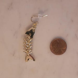 Silver Fish Skeleton Dangle Earrings: Unique Statement Jewelry image 3