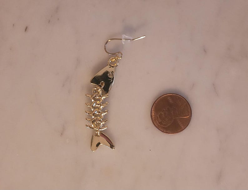 Silver Fish Skeleton Dangle Earrings: Unique Statement Jewelry image 3