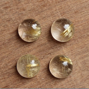 Cuarzo rutilo dorado natural forma redonda 12 mm piedra preciosa de cabujón de espalda plana para la fabricación de joyas de bricolaje, piedra preciosa suelta de cuarzo dorado, juego de 2 piezas