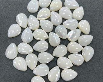 Cabujón de nácar con forma de pera, piedra preciosa calibrada con parte posterior plana para hacer joyas, todos los tamaños disponibles, juego de 2 piezas