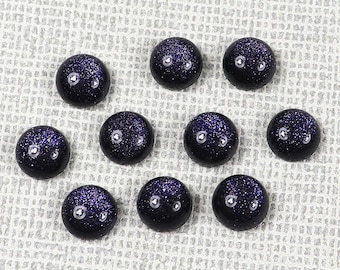 Ensemble de 2 pièces, toutes tailles de pierres précieuses de cabochon de forme ronde en grès bleu, pierre de soleil étincelante, pierre dorée pour la fabrication de bijoux, bagues, cadeau pour elle