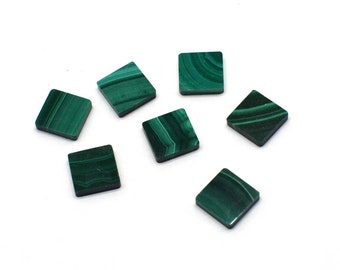 Natural Malachite Square Shape 12mm Flat Cabochon Gemstone, Malachite High Quality Gemstone for DIY Jewelry Making, 2 pcs Set, All sizes Avl