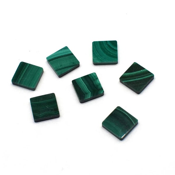 Natural Malachite Square Shape 12mm Flat Cabochon Gemstone, Malachite High Quality Gemstone for DIY Jewelry Making, 2 pcs Set, All sizes Avl