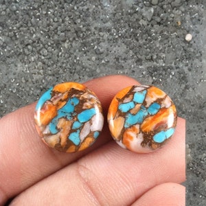 Natural Spiny Oyster Copper Turquoise Round Shape Flat Back Cabochon Gemstone, Jewelry Making, All Sizes, Avl Gift, 2 Pcs Set