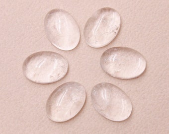 Piedra preciosa de cabujón de espalda plana de forma ovalada de cuarzo de cristal natural, piedra preciosa de alta calidad de cuarzo transparente, 4x6 mm a 20x30 mm Todos los tamaños 2 piezas conjunto