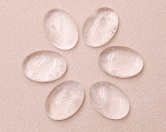 Natural Crystal Quartz Oval Shape Flat Back Cabochon Gemstone, Clear Quartz High Quality Gemstone, 4x6mm to 20x30mm All sizes 2 Pcs Set