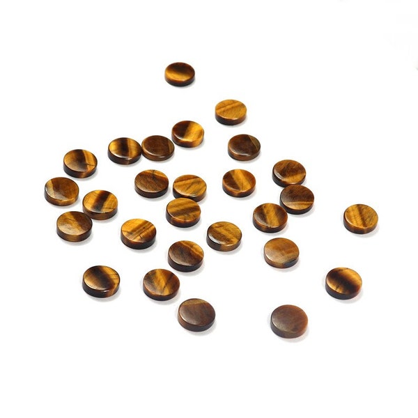 Natural Tiger Eye Round Disc Shape Flat Cabochon Gemstone, Tiger' Eye Round Cabs, Tiger Eye Loose Gemstone, 2 Pcs Set,