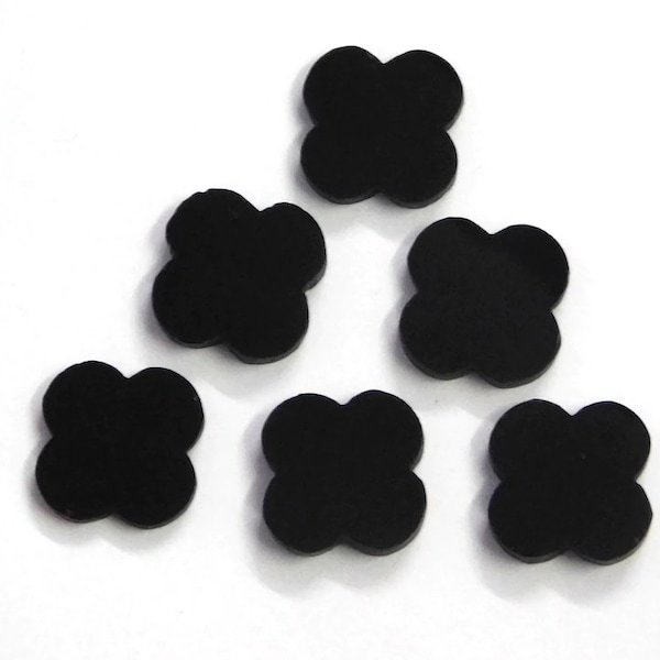 Black Onyx Flower Shape both Side Flat Gemstone, Clover Carving Onyx Gemstone, Black Onyx Gemstone for Jewelry Making, All Sizes 2 Pcs Set