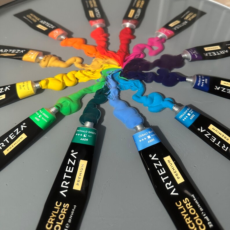 Color Wheel Table Acrylic Paint Resin Table Funky Furniture Etsy