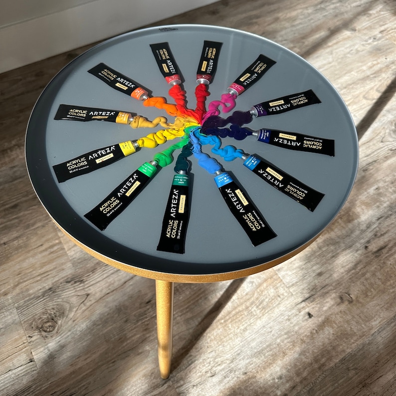 Color Wheel Table Acrylic Paint Resin Table Funky Furniture Etsy