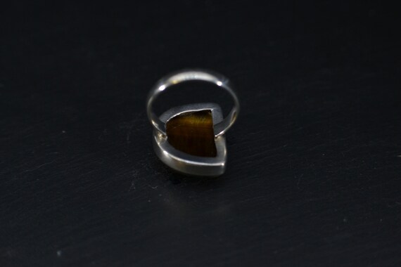 Solid Silver Tigers Eye Cabochon Statement Ring (… - image 4
