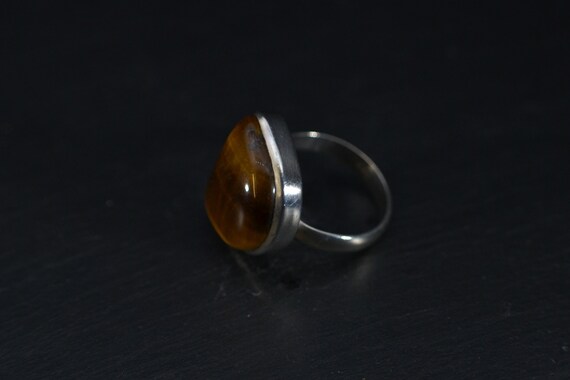 Solid Silver Tigers Eye Cabochon Statement Ring (… - image 2