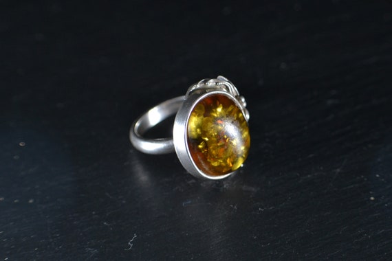 Vintage Polish 925 Amber Ring (S130) - image 3