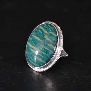 Large Vintage Silver 1977 Amazonite Ring (S333)