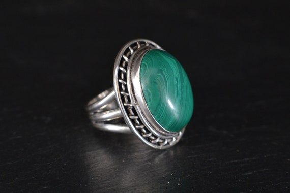 Large Silver Malachite Cabochon Panel Ring (S334) - image 6