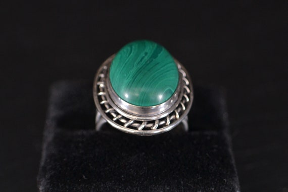 Large Silver Malachite Cabochon Panel Ring (S334) - image 7