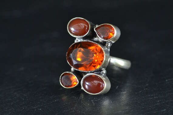 1960s Silver Paste Garnet Multi Gem Ring (S253) - image 1