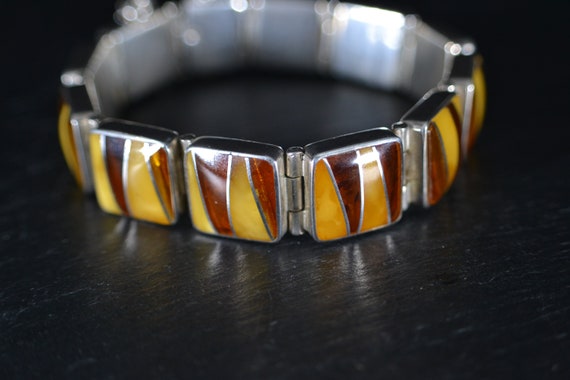 Vintage Polish 925 Sterling Silver Amber Panel Bra