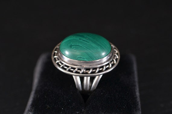 Large Silver Malachite Cabochon Panel Ring (S334) - image 10