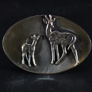Vintage Silver gazelle and calf plaque Brooch (BC5)