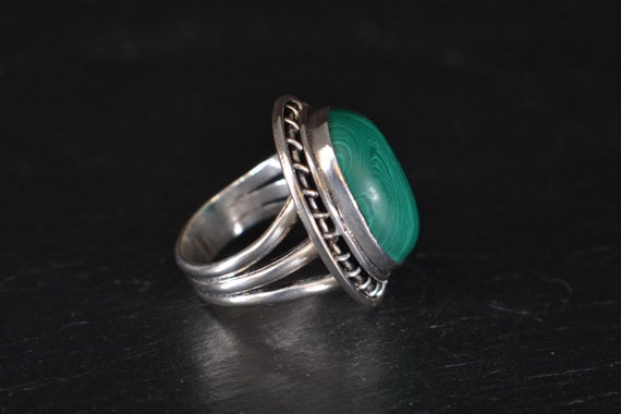 Large Silver Malachite Cabochon Panel Ring (S334) - image 5