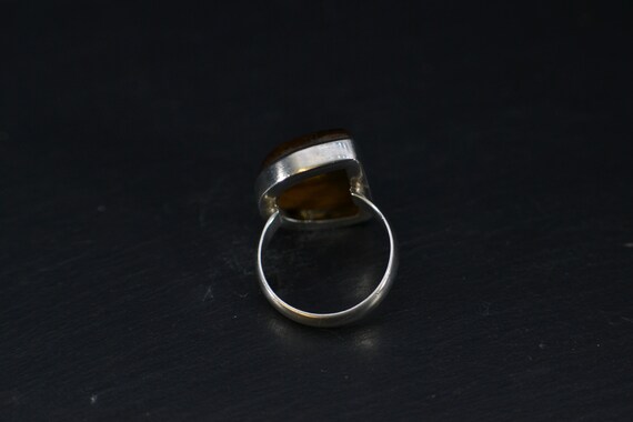 Solid Silver Tigers Eye Cabochon Statement Ring (… - image 5