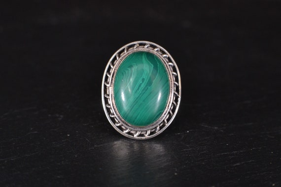 Large Silver Malachite Cabochon Panel Ring (S334) - image 2