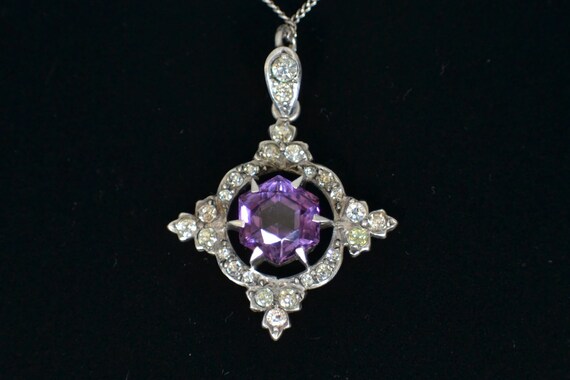 Victorian Sterling Silver Amethyst and Clear Past… - image 2