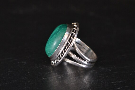 Large Silver Malachite Cabochon Panel Ring (S334) - image 3