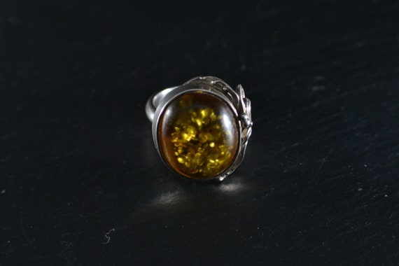 Vintage Polish 925 Amber Ring (S130) - image 2