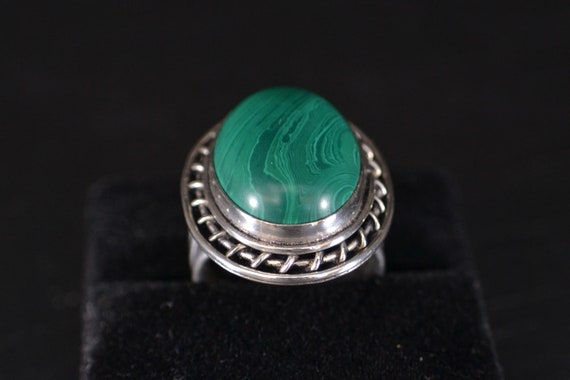 Large Silver Malachite Cabochon Panel Ring (S334) - image 9