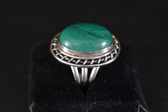 Large Silver Malachite Cabochon Panel Ring (S334) - image 8