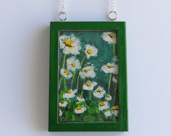 Framed painting necklace | Flowers painting necklace