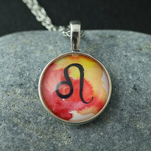 Handmade necklace zodiac sign Leo - July - August, necklace zodiac sign, lucky charm Leo from self-painted watercolor painting