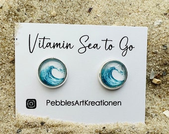 Wave earrings - Sea stud earrings - silver-plated stud earrings based on a self-painted watercolor image
