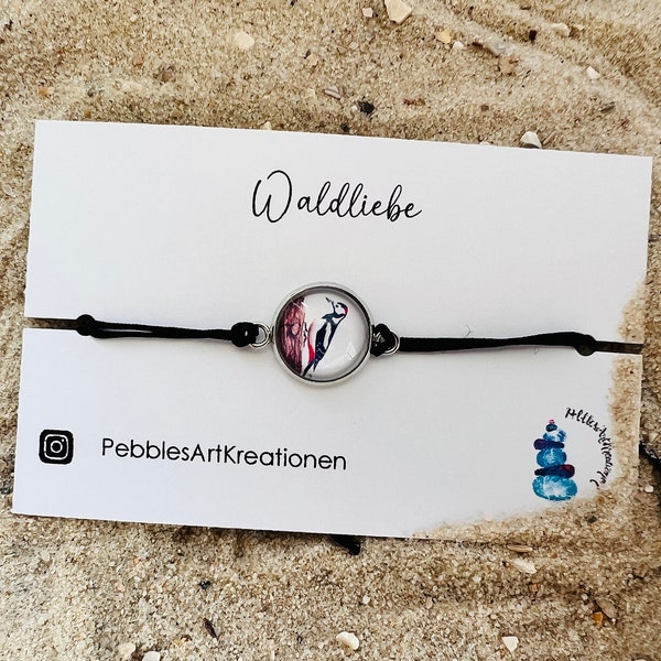 Handmade bracelet great spotted woodpecker / macrame bracelet woodpecker / friendship bracelet / gift bird / birthday gift, jewelry watercolor